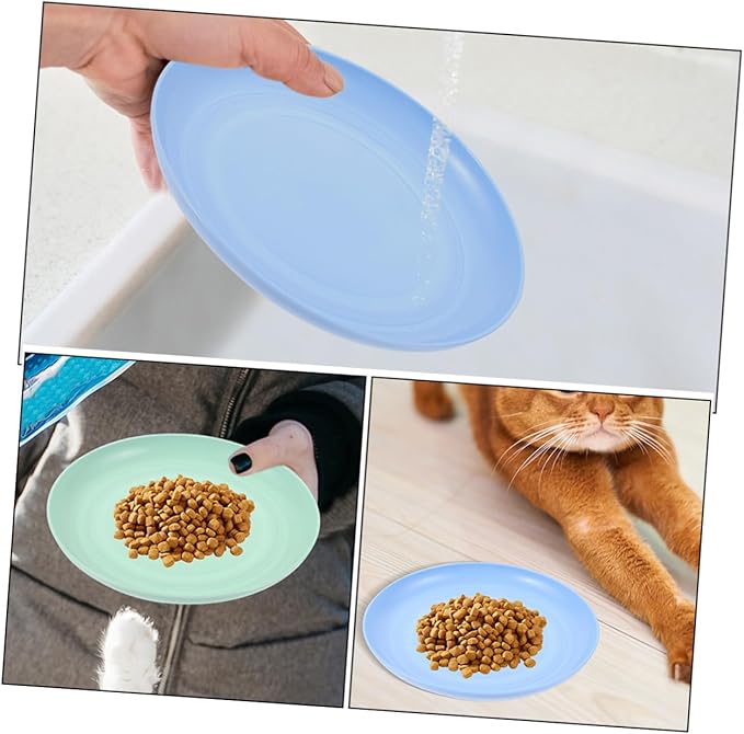4pcs Shallow Cat Food Bowls Set 20cm Wide Flat Pet Feeding Plates for Kittens and Short-Leg Cats Sturdy Plastic Multi-Color and Watering