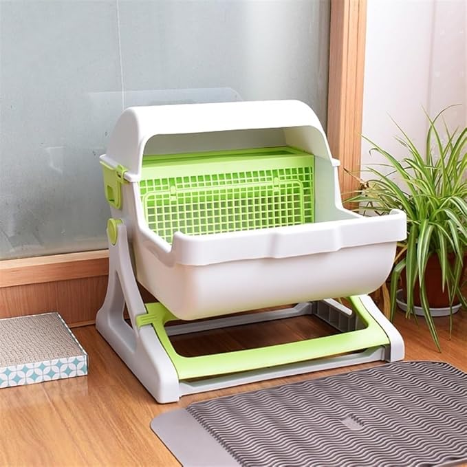Pet Supplies, Semi-Closed Cat Litter Box with Tipping Design Large, Easy to Clean(Pink)