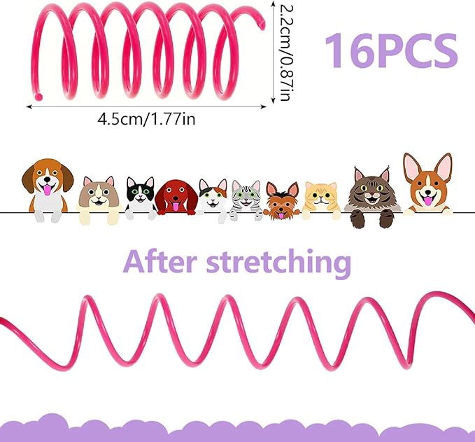 Cat Spiral Spring Toy 16 PCS, Colorful Cats & Kitten Toys for Swat, Bite, Hunt Indoor, Creative Entertainment Springy Toys (16PCS Multicolored)