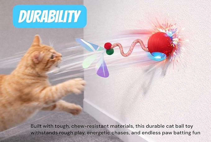 New Upgraded Red Cat Ball Toy, Speedy Tail 2.0 Cat Toy, Interactive Cat Toy Ball, Stimulating Toys and Juguetes para Gatos, Cat Toys for Indoor Cats, Interactive Dog Toys with Two Tails, (RED)
