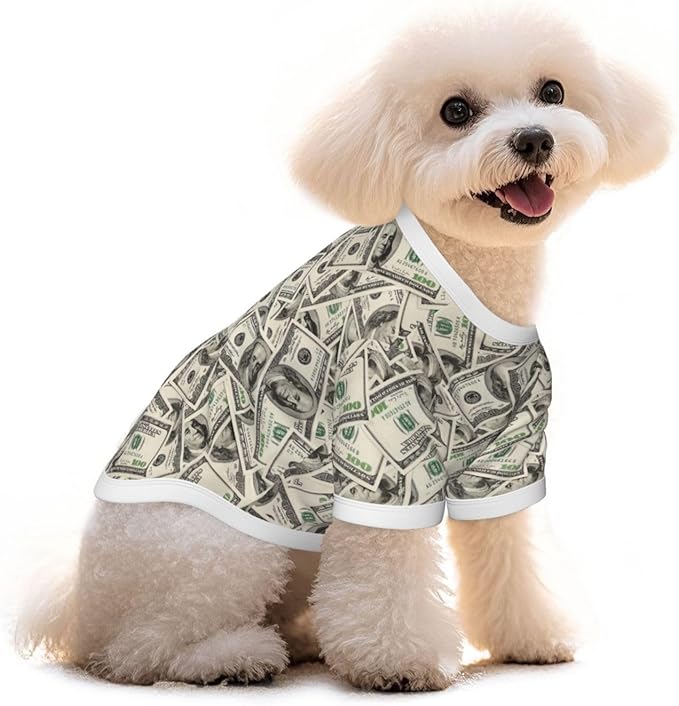 Dollar Bills Play Money Dog Shirt Pet Cotton T-Shirt Soft Breathable Dog Clothes Stretchy Puppy Outfit Doggy Tank Top Funny Outdoor Apparel Daily Wear for Small Medium Dogs Cats Grey Large