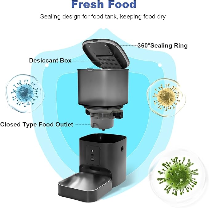 ANDOLL HOME 2.4G/5G Automatic Cat Feeder, 4L WiFi Food Dispenser with 10s Voice Recorder, Pet Feeder up to 10 Meals per Day, Timed Cat Feeder with Dry Food Sealed Ring(Matte Black, 4.0 L)