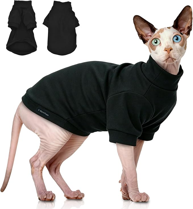 Sphynx Cat Clothes Hairless Cat Sweater Shirt Soft Warm Long Sleeves Pullover Pet Clothes Pajamas Dog Cloth for Small Dogs Kitten Clothes Pet Sweaters (Black, S)