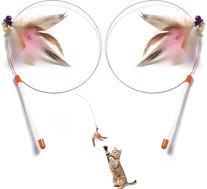 2 PCS Cat Toys Interactive for Indoor Cats,Cat Feather Toys and Wand Toys for Chase Exercise,Teaser Play with Kitten