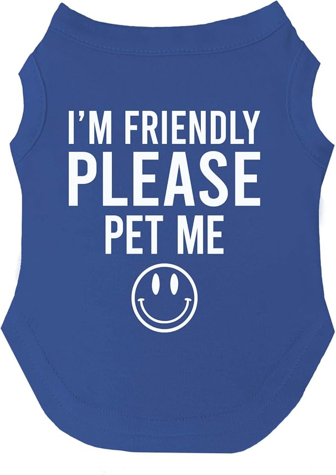 I'm Friendly Please Pet Me Dog Tee Shirt | Sleeveless | Sweet & Friendly | Good Boy & Girl Puppy (Royal Blue, Large 151)