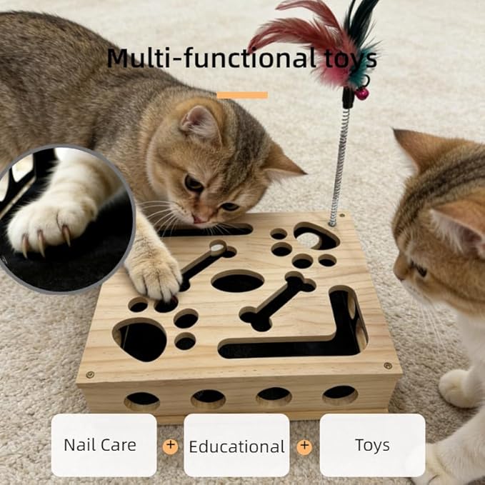 Cat Nail File Scratch Enrichment Box Enrichment Puzzle Toy for Indoor Cats Interactive Cat Scratch Puzzle Enrichment Box Toy with Sandpaper and Bell Ball, Nail File Stress for Cats