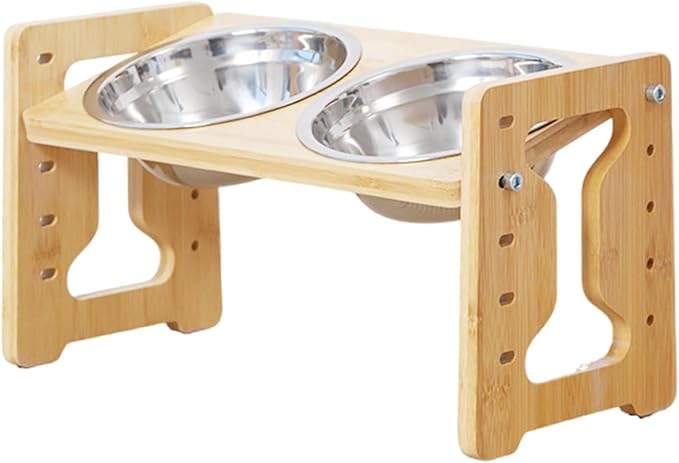 Elevated Cats Dog Feeders 5 Stage Adjusting Feeding Bowl with Nonslip Wooden Base for Small Breeds Cats Feeding Watering Adjusting Height Pet Food Bowl