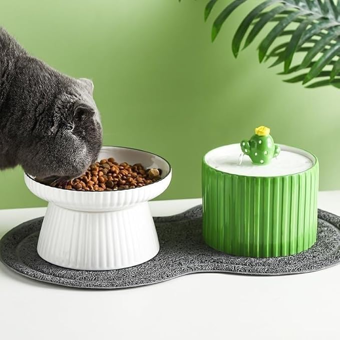 GeRRiT Ceramic Cat Water Fountain,Super Quiet Automatic Circulating Pet Drinking Dispenser,Cute Cactus Ceramic Pet Water Dispenser for Cats Kitty Dogs Multiple Pets