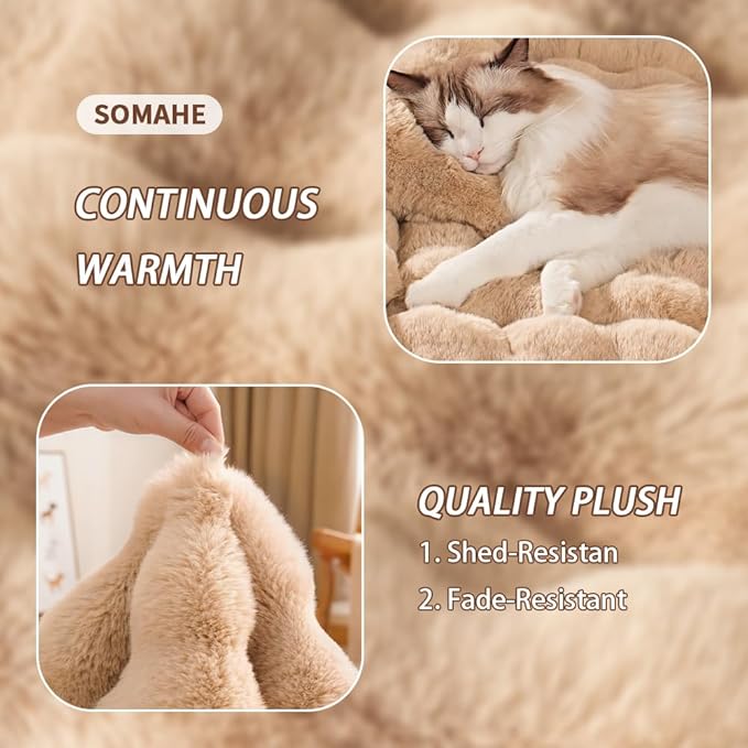 SOMAHE Cat Bed Mat, Soft Plush Faux Fur Kneading Pet Bed, Machine Washable Cat Sleeping Pad for Indoor Cats & Kittens, Non-Slip Fluffy Cat Rug for Couch Sofa Floor, 23x15 Inch Coffee