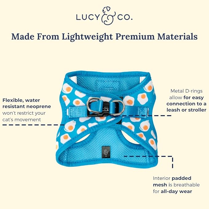 Lucy & Co. Eggcelent Step-in Cat Harness & Leash Bundle – Reflective, Breathable & Adjustable Harness for Cats, Kittens & Small Dogs, Lightweight & Secure and Dual Leash Clips – Medium