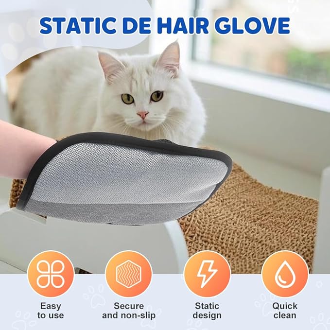 2Pcs Pet Hair Removal Gloves for Cats and Dogs, 2026 New Electrostatic Hair Remover Glove for Cat Dog, Washable Reusable Magic Brush Pet Hair for Couch, Furniture, Laundry (2PCS)