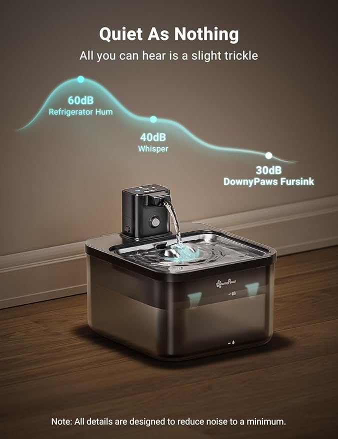 DownyPaws Cat Water Fountain Cordless, 84oz/2.5L Fursink Wireless Pet Water Fountains for Cats Indoor, Battery Operated Cat Drinking Fountain with Motion Sensor, Ultra Quiet Pump, BPA-Free, Black Pro