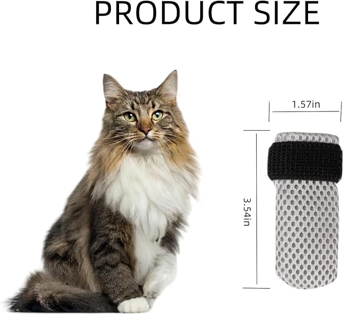 8 Pcs Cat Mittens to Prevent Scratching, Adjustable Shoes for Cats Paw Covers Booties Socks Paws Anti Scratch Non-Slip Mesh Breathable for Pet Kitten Bathing Feeding Cutting Nail Trimming(Gray+Black)