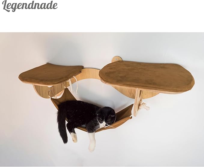 Personalized Cat Hammock for Wall with 2 Steps, Wood Mounted Furniture, Window Hammock for Cats Inside, Cat Perch Wall, Wooden Bed for Playing Sleeping, Your Cat Gifts