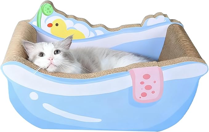 Cat Nest Bed, Cute Bathtub Style Cardboard Lounge, Small Corrugated Paper Cat House with Built in Scratch Board, Play Area for Kitten Puppy Small Dog, Indoor Pet Furniture Living Room Balcony