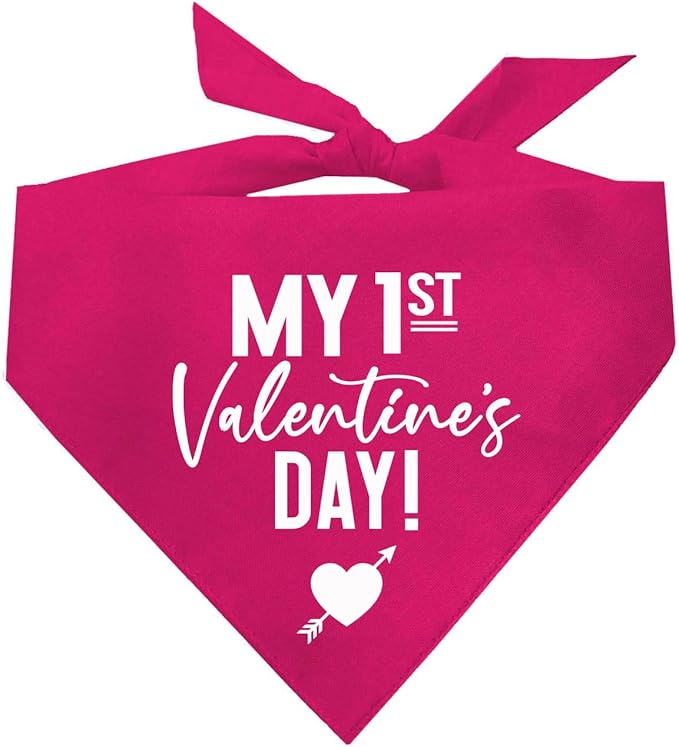 My First Valentine's Day Dog Bandana | 100% Cotton Adjustable Triangle | Made in USA | Valentine's Day | Love & Hearts |Hot Pink, X-Small (158)
