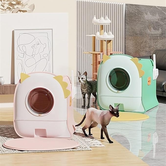 Pet Supplies, Oversized Cat Litter Box with High Sides, Semi-Closed Design Portable Pet Tray(Green)
