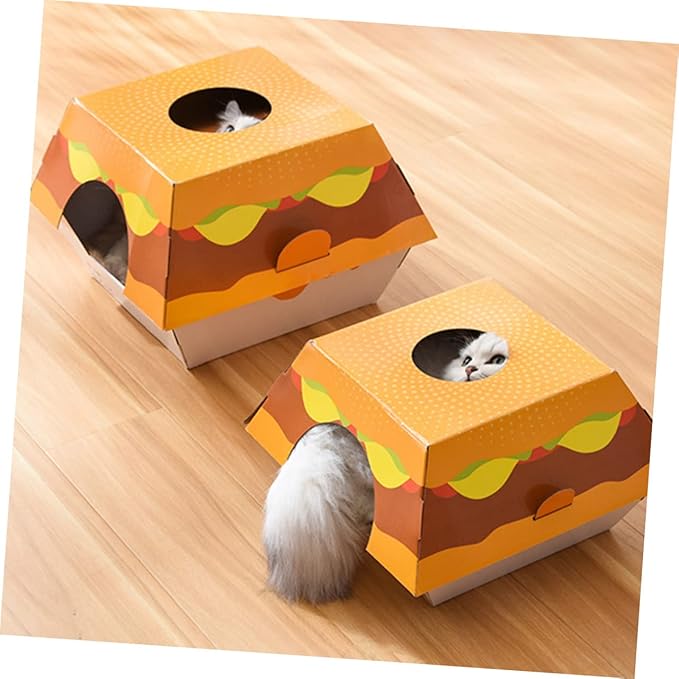 ORFOFE Creative Burger-Shaped Cat Scratching Board Bed Corrugated Cardboard for Play Relaxation Reduces Furniture Damage for Indoor Cats