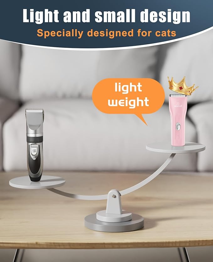oneisall Pet Clipper for Cat Matted Hair, Pet Shaver for Cats Quiet Pet Hair Clippers Cordless Cat Clippers for Matted Hair Cat Clippers for Long Hair（Pink）