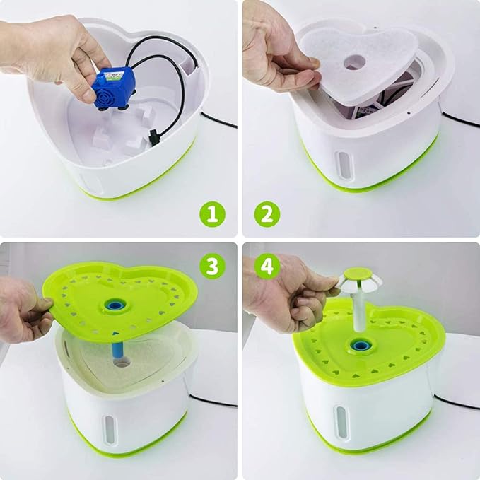Cat Water Fountain 2L Pet Drinking Fountain,Automatic Cat Puppy Dog Water Dispenser,LED Night Vision Water Level Window, Intelligent Auto Shut Off and Ultra-Quiet Pump, 4 Replacement Filters