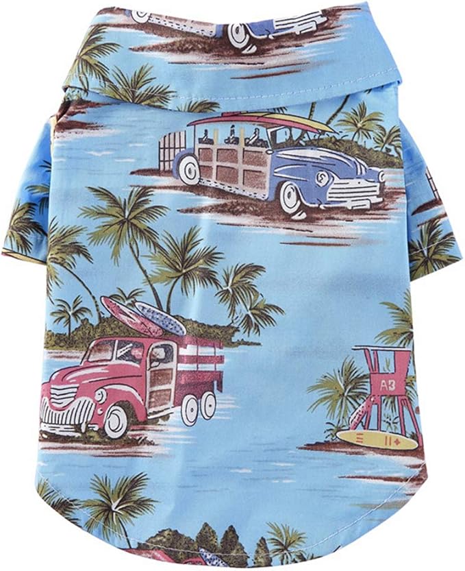 Tangpan Hawaiian Beach Coconut Tree Print Dog Shirt Summer Camp Shirt Clothes (XS-10#, Light Blue)