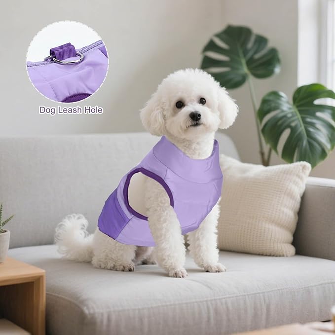 Winter Dog Coat with Leash Ring, Warm Jackets Puppy Cold Weather Coats Pet Clothes Cat Outfits for Small Dogs (Purple, X-Small)
