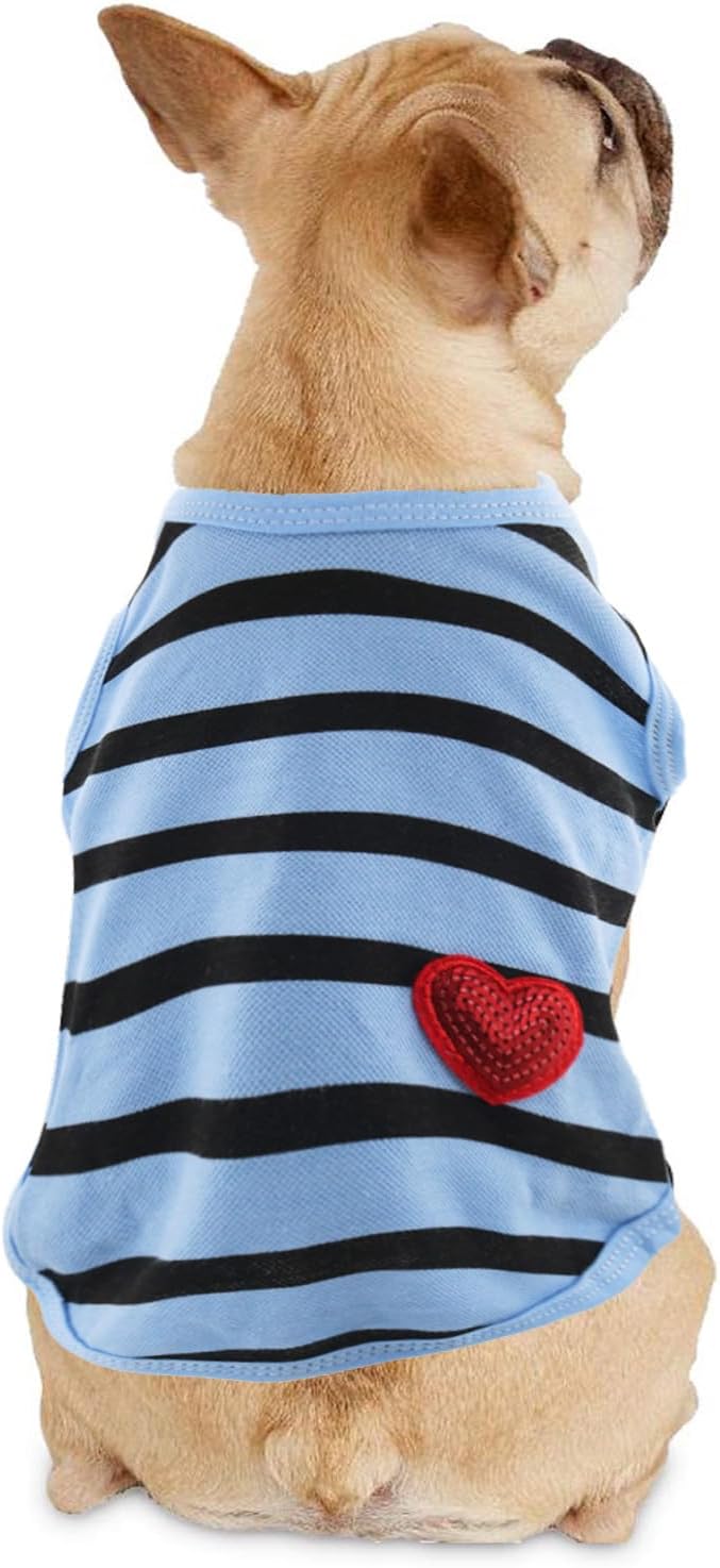 Pet Dog Striped T-Shirt Dogs Cats Cotton Vest Spring Summer Pet Apparel Tee Shirt Suitable for Small Medium Large Pets French Bulldog Bichon Clothes, Blue, Large