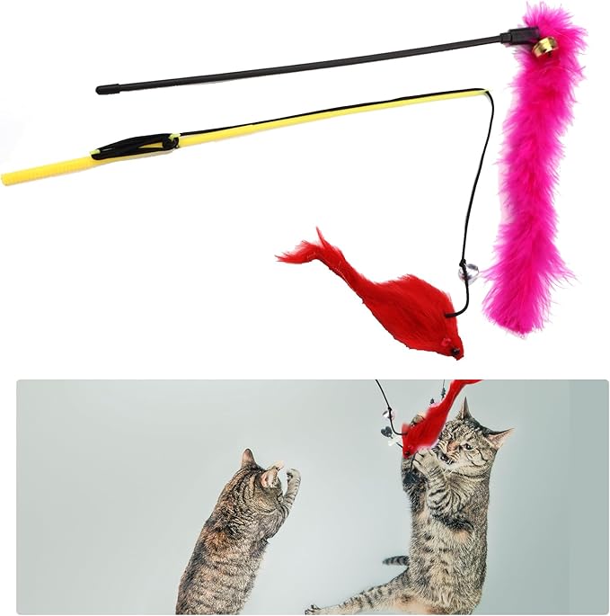 QUOZUO 32 Packs Cat Toys Variety Pack for cat, Cat Balls with Bells, Cat Feather Toy, Cat Mouse Toys, Cat Crinkle Balls, Catnip Toys for Indoor Cats Kittens, Kitten Toys Assortments