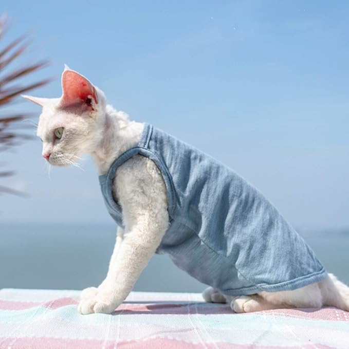 Hairless Cats Solid Cotton Camisole, Breathable Summer Tank Tops for Sphynx, Cornish Rex, Devon Rex, Peterbald, Cat Wear Hairless Cat Clothes Soft Skin-Friendly Cats Apparel Assorted Colors and Sizes