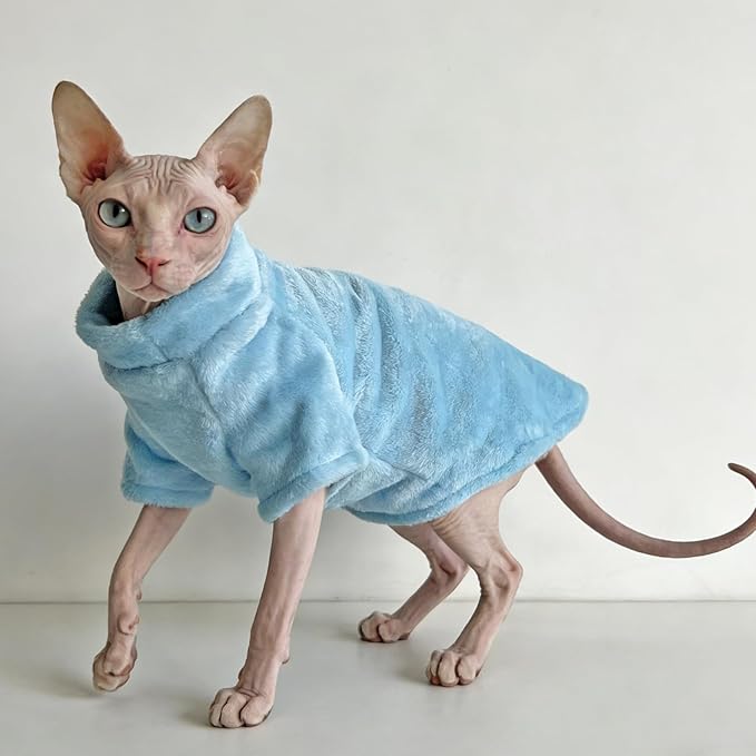 Sphynx Cat Clothes,Sphynx Hairless Cat Clothes Sweaters for Cats Only, Sphinx Kitten Cloth Winter Coat Outfits Apparel for Cornish Rex and Devon Rex, Puppy Small Dog Sweater,Blue,XL