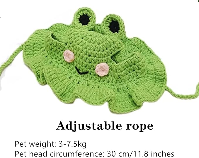 Cute Cat Hat Frog Shape Pet Cap Funny Costume Weaving Puppy Cat Hat Head Wear Accessories for Kitten