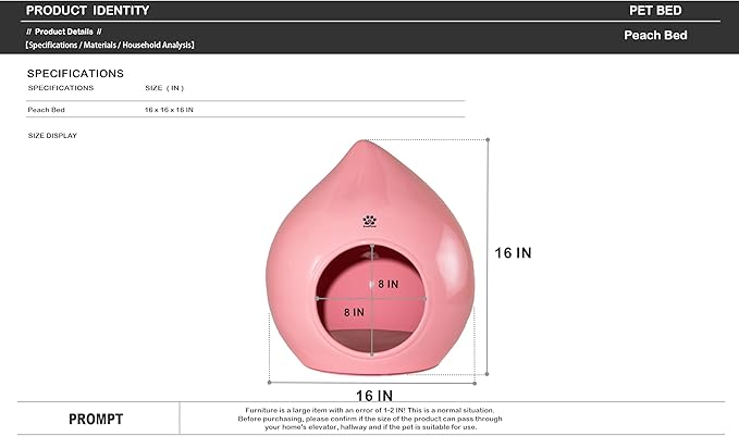 Peach-Shaped & Pet Bed - Pet-Safe Rounded Eco-Resin Design, Space-Saving Home Ornaments(A-Pink)