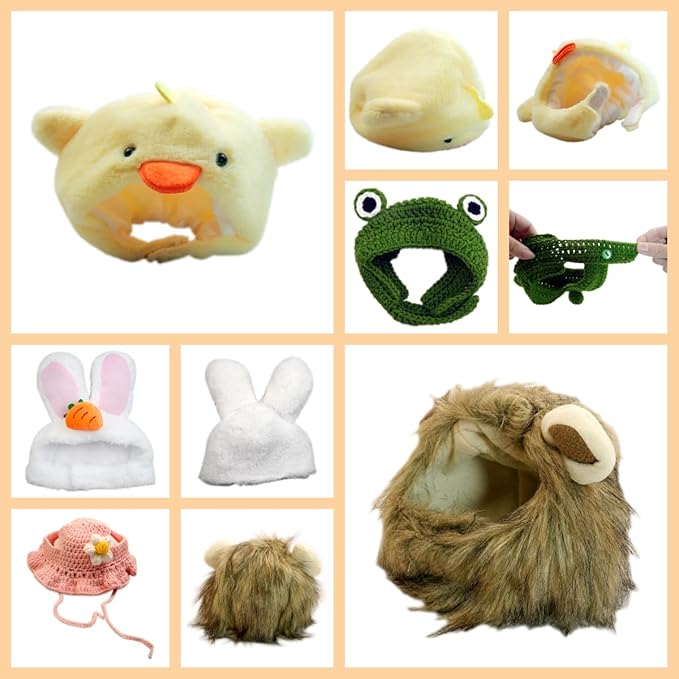 5 Pieces Cat Hat Adorable Cat Costume Outfit Bunny Hat with Ears Funny Mane Hat for Cats and Small Dogs Kitten Puppy Party Costume Accessory Headwear (Frog-Flower-Rabbit-Lion-Chick)