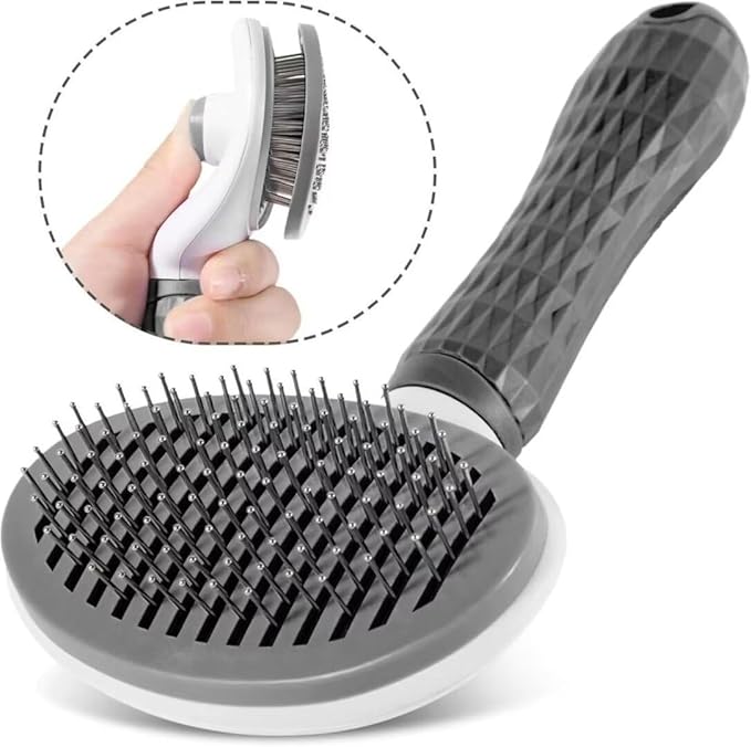 Pet Hair Removal Brush for Dog Cat Grooming Tool, Self Cleaning Slicker Hair Massage Comb Loose Undercoat Removes Tangles Fur Hair Slicker Brush for Puppy Kitten Bunny Massage-Pet Supplies (Gray)