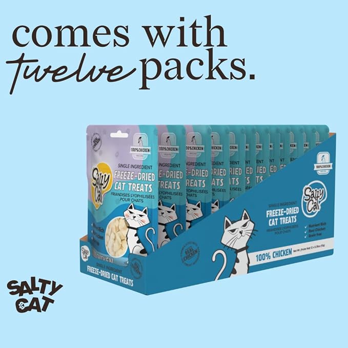 Salty Cat Natural Freeze-Dried Chicken Cat Treats, 10g Bag (12 Packs)