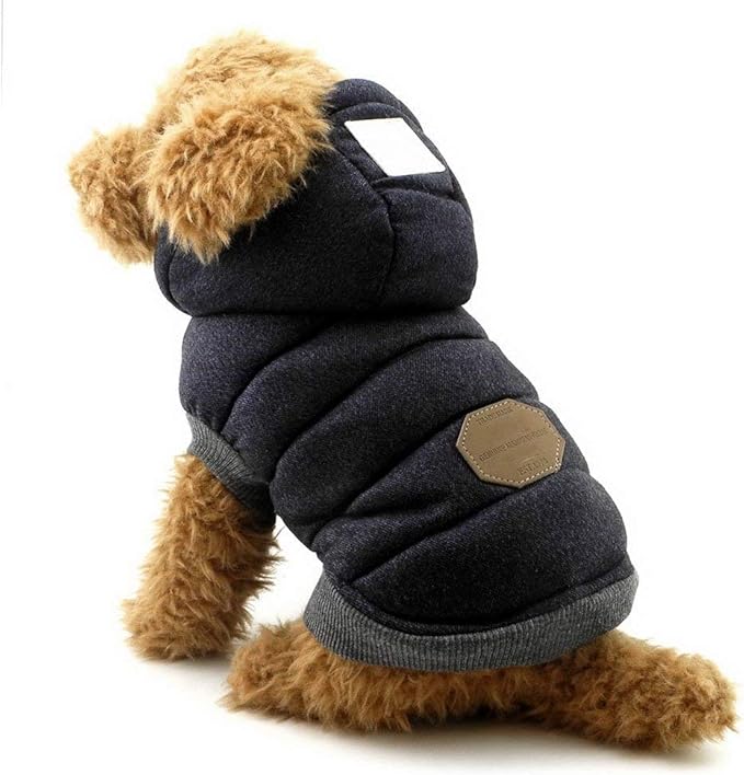 Fleece Dog Hoodie Winter Coat for Small Boy Dog Cat Puppy Cotton Hooded Jacket Chihuahua Clothes Blue M