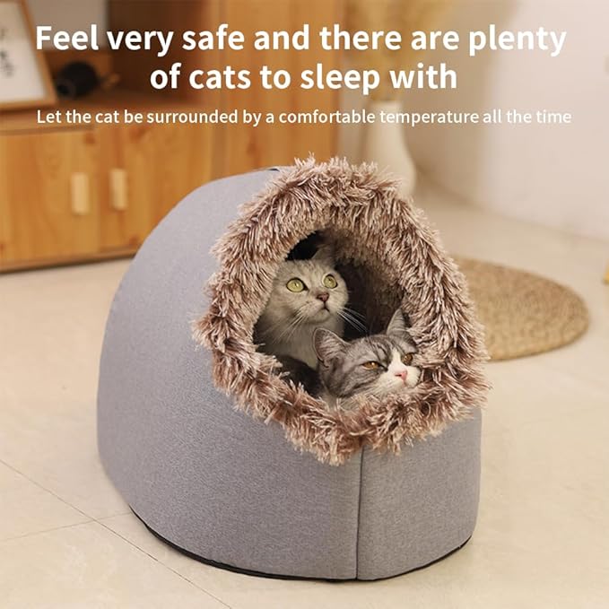 Plush Cat Cave Bed for Indoor Cats & Small Dogs - Fluffy Covered Pet House, Self-Warming Removeble Dog Bed with Anti-Slip Bottom, Washable Cat Hideaway Hut (Green,Large)