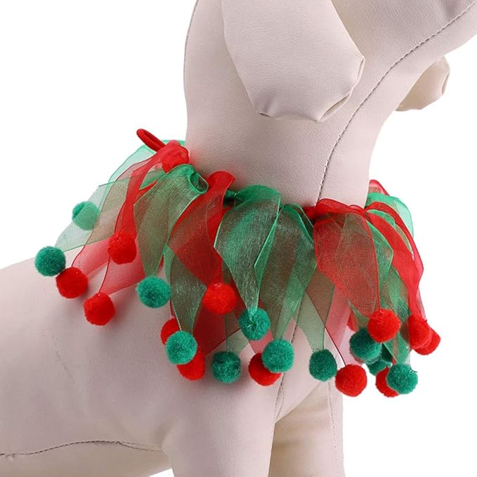 Christmas Pet Collar Ornaments Red Green Collar Adjustable Holiday Dress for Cat and Dog (L(45CM))