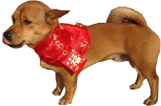 Cat Clothes,New Year's Cloak Dog Clothes Red Pet Cheongsam Cloak Clothes for Cats Small Dogs Puppy(Red,L)