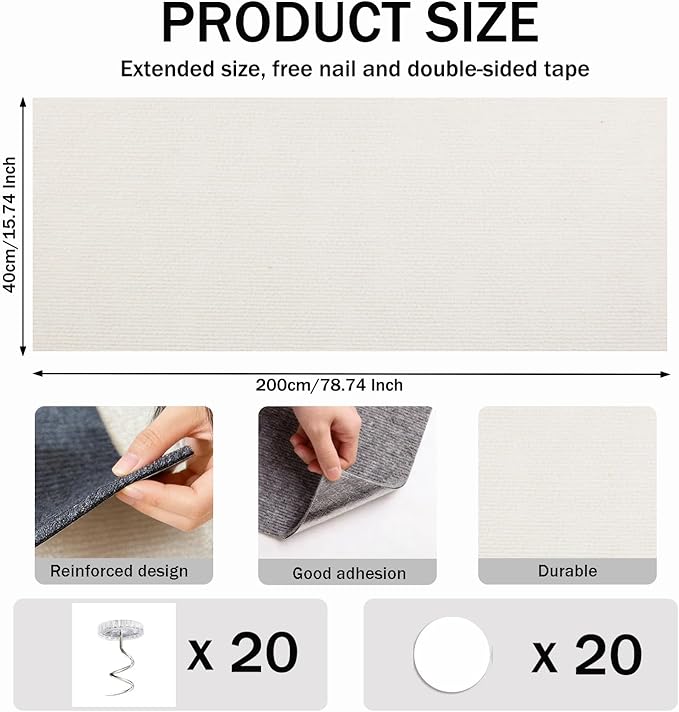 78.8"x15.8" Beige Cat Scratch Mat for Furniture DIY Climb Cat Scratcher Mat for Covering Cat Tower,Cat Scratching Post(2M,Beige)