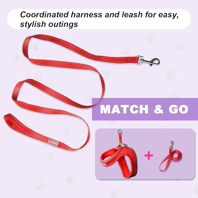 Cat Harness and Leash Set,Escape Proof Kitten Harness,Step in Adjustable Soft Lightweight,Easy Control,Reflective Strips Comfortable for Walking Travel(Red,M)