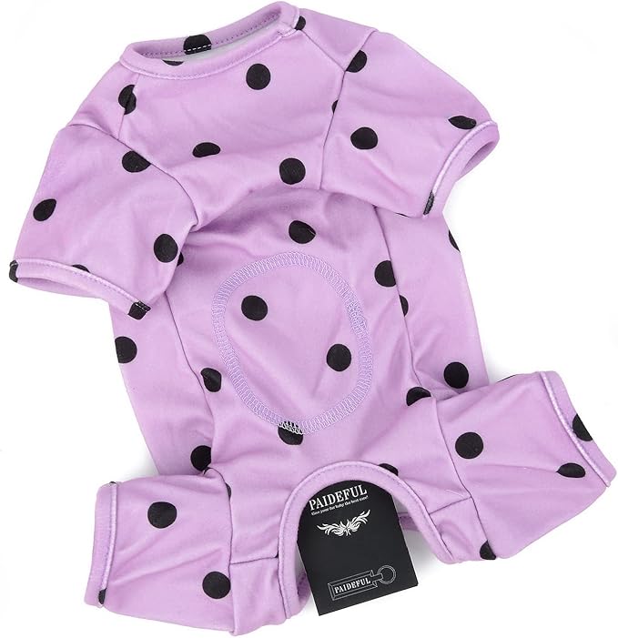PAIDEFUL Polka Dot Dog Pajamas for Small Dogs, Lightweight Four-Leg Puppy One-Piece with Belly Coverage, Soft Pullover Sleepwear for Chihuahua Yorkie and Cats, Purple, L