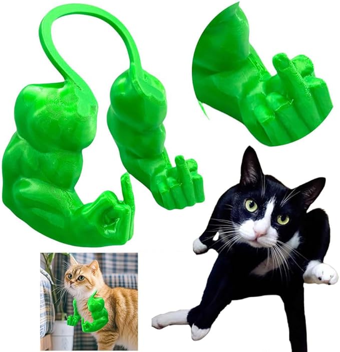 Cat Muscular Arm with Middle Finger - 3D Printed Neck Arm with Muscle Texture, Funny Pet Accessory for Pet Lovers & Pranksters, Halloween Cat Accessories (Green)