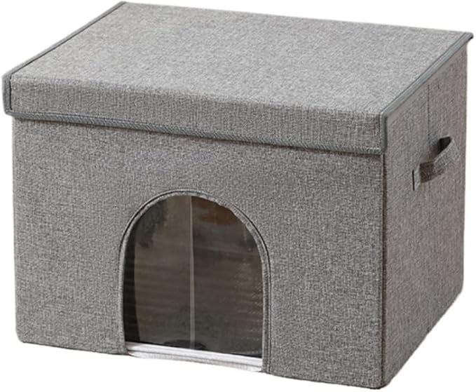 Large Collapsible Coconut Brown Pet House for Indoor Cats and Medium/Small Dogs with Plush Ball Toy – Foldable Living Room Ottoman Cat Condo(Gray)