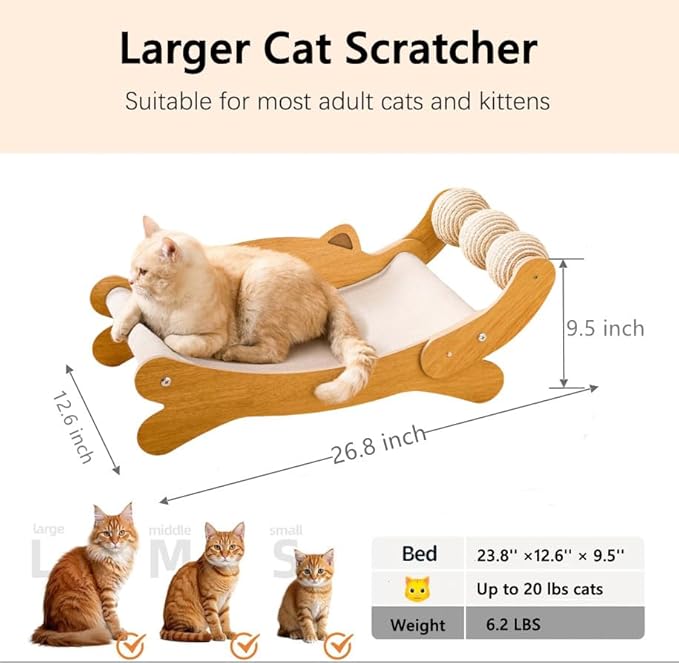 Cat Scratch Pad with Replacement Scratching Felt, Large Cat Scratcher Bed Hammock Lounge for Scratching Pad, Protects Furniture, Kittens Gifts