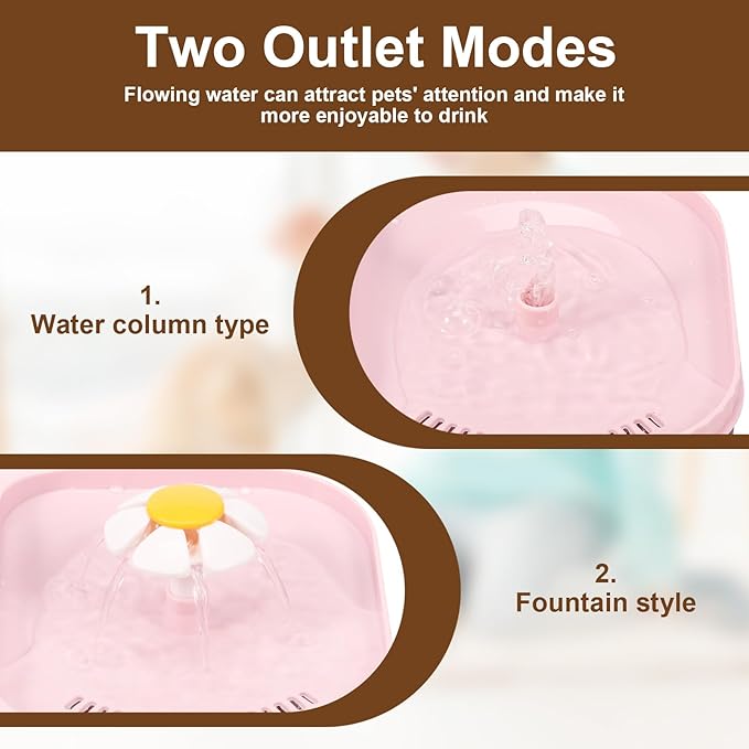 Cat Water Fountain and Food Bowl, 3L Ultra Quiet Pet Water Dispenser with Quadruple Filtration System,Cat Feeding & Watering Supplies, Automatic Flower Fountain & Stainless Steel Bowl for Cats (Pink)
