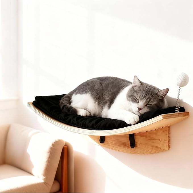Cat Wall Shelves, 5 in 1 Cat Furniture Set with Soft Curved Pad，Modern Space-Saving Wall Mounted Shelves for Play & Rest