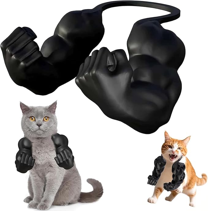 Funny Cat Muscle Arms Christmas Costume, 3D Printed Strong Arms for Cats Neck Muscle Arm Accessory, Cute Holiday Pet Cosplay Outfit for Kitten April Fool's Day & Halloween Parties(Black)