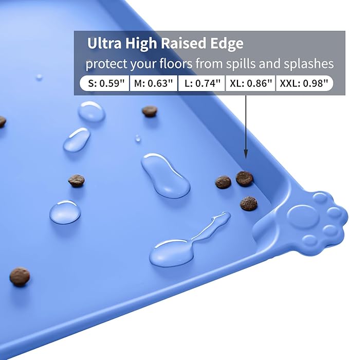 Reopet Waterproof Pet Feeding Mat, Non-Slip Silicone Placemats for Dog Cat Food and Water Bowl, High Raised Edges to Prevent Spills and Protect Floors
