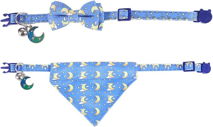Lamphyface Cat Collar Breakaway with Cute Bow Tie Bandana and Bell Moon Accessories for Kitty Adjustable Safety